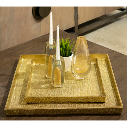 ELK SIGNATURE H0807-10664/S2 Square Linen Texture Tray - Set of 2 Brass