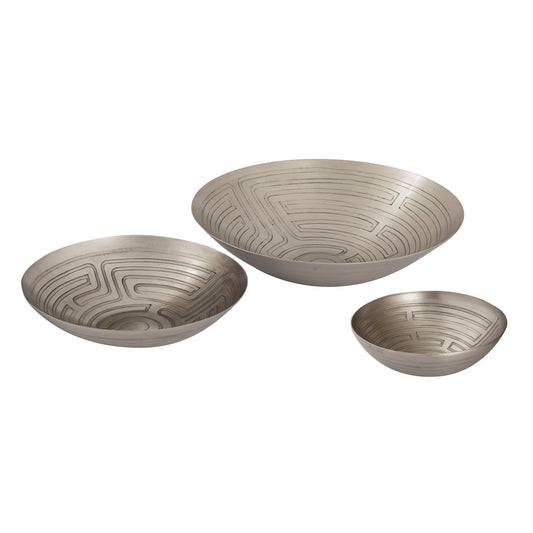 ELK SIGNATURE H0807-10671/S3 Maze Etched Bowl - Set of 3 Nickel