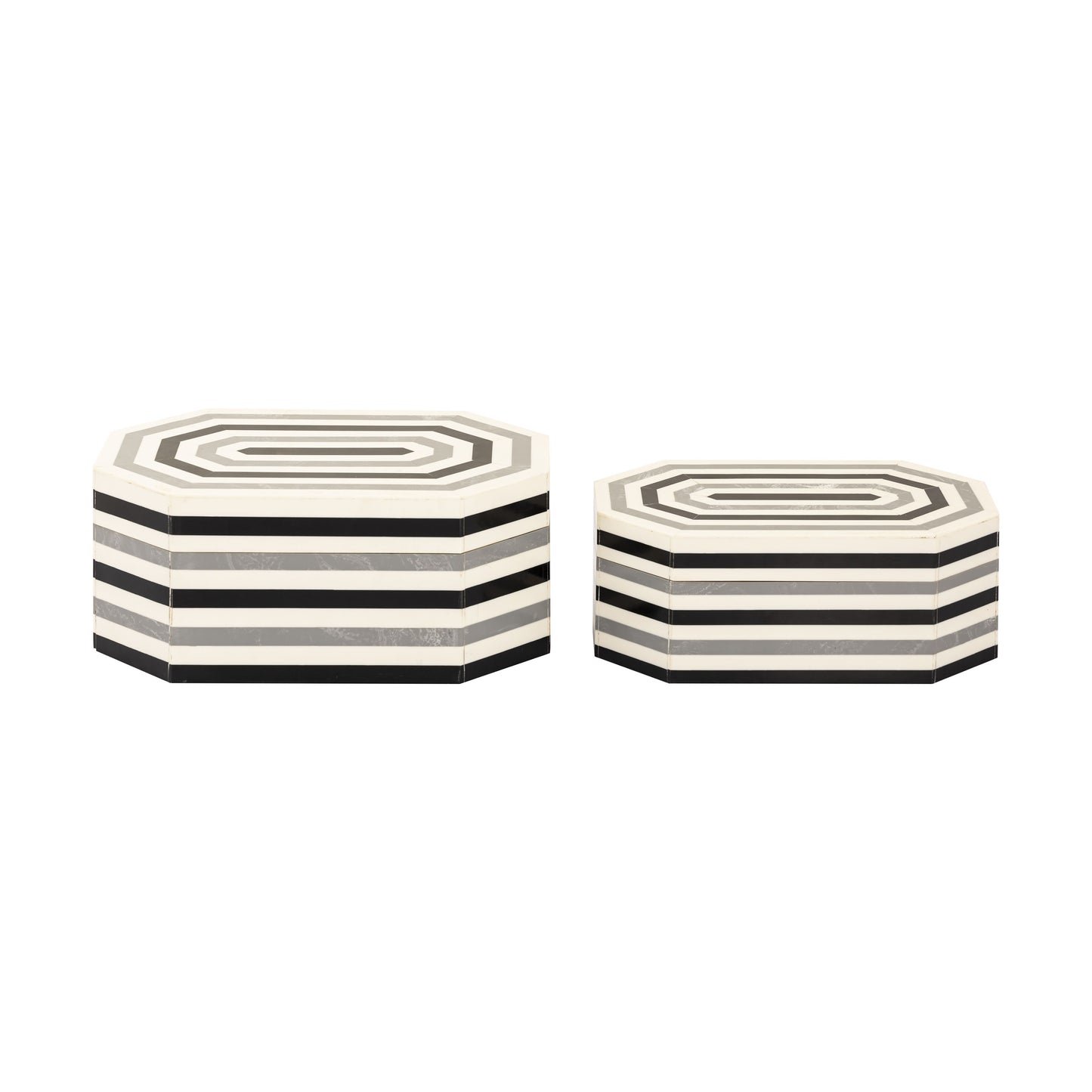 ELK SIGNATURE H0807-9768/S2 Octagonal Striped Box - Set of 2 White