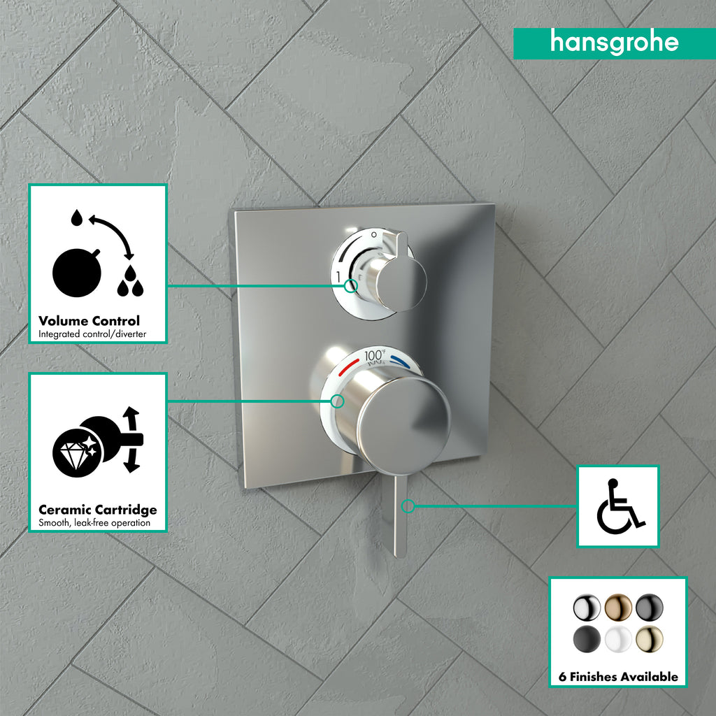 HANSGROHE 15712001 Ecostat Square Thermostatic Trim with Volume Control - Chrome