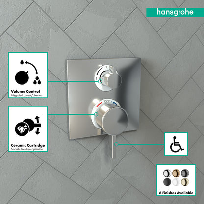 HANSGROHE 15712001 Ecostat Square Thermostatic Trim with Volume Control - Chrome