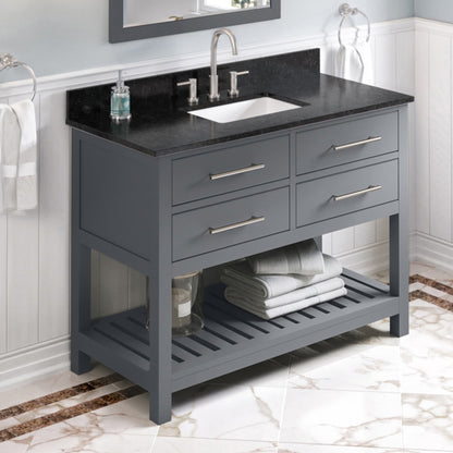 JEFFREY ALEXANDER VKITWAV48GRBGR 48" Grey Wavecrest Vanity, Black Granite Vanity Top, undermount rectangle bowl - Grey