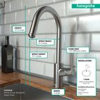 HANSGROHE 14872801 Talis S² HighArc Kitchen Faucet, 1-Spray Pull-Down, 1.75 GPM - Stainless Steel Optic