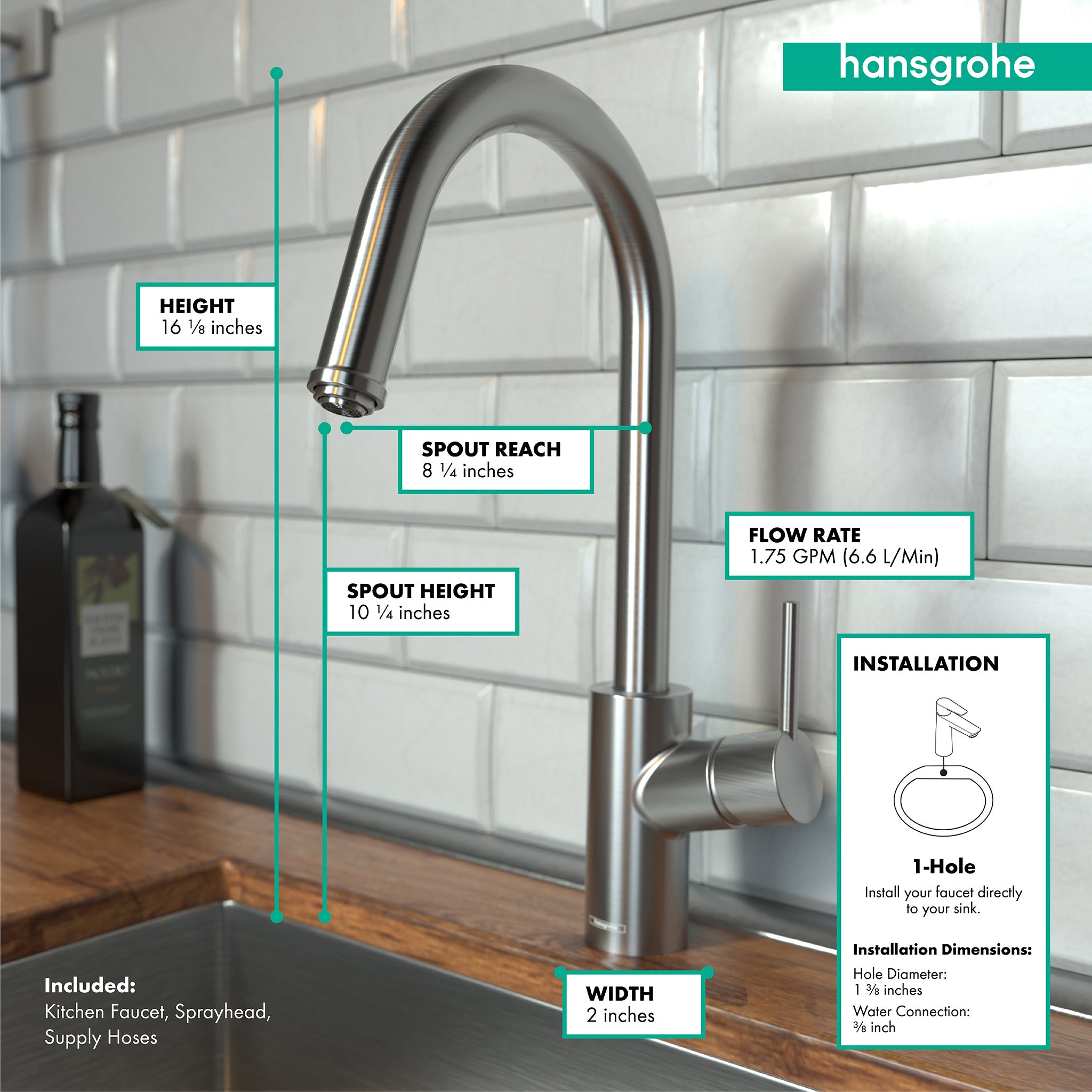 HANSGROHE 14872801 Talis S² HighArc Kitchen Faucet, 1-Spray Pull-Down, 1.75 GPM - Stainless Steel Optic
