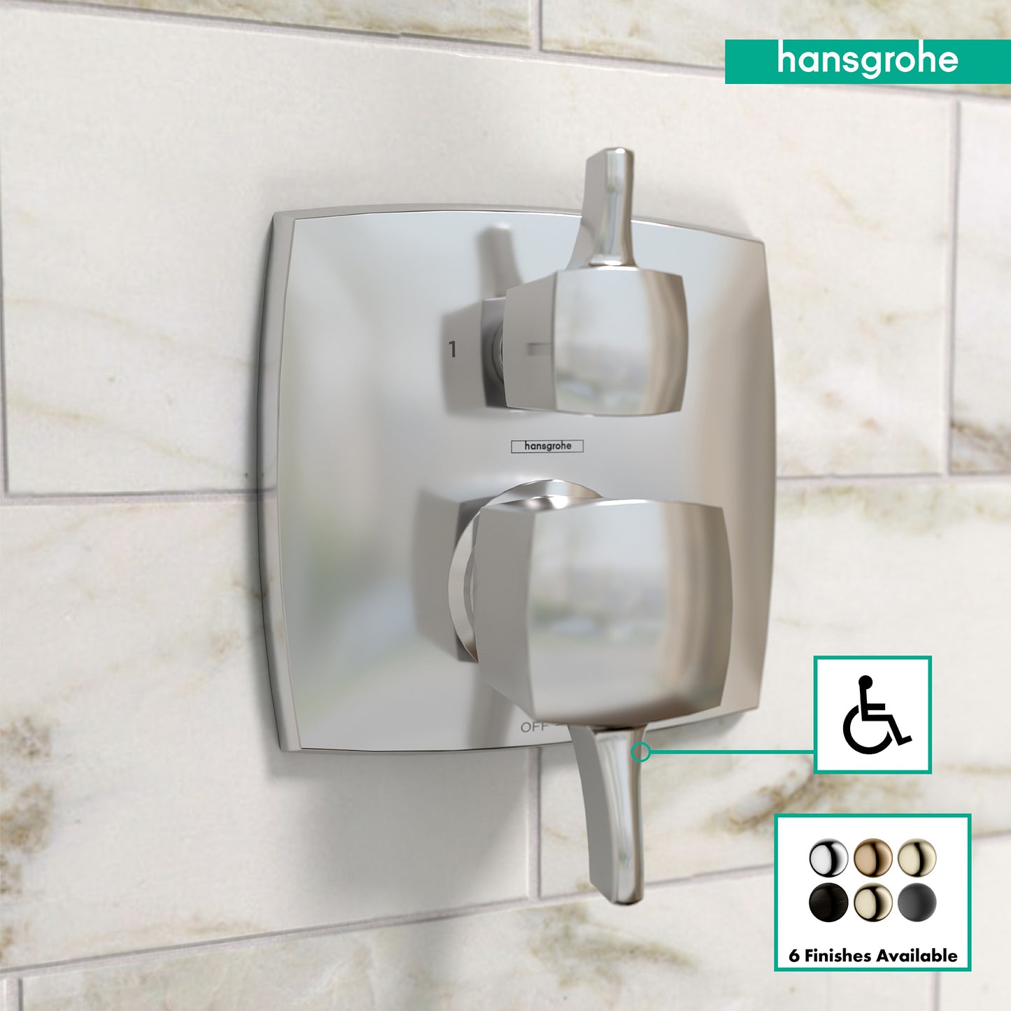 HANSGROHE 15865001 Ecostat Classic Pressure Balance Trim Classic Square with Diverter - Chrome