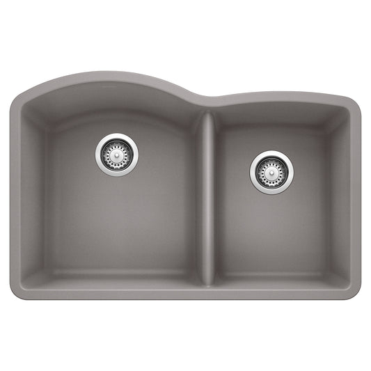 BLANCO 440178 Diamond Diamond SILGRANIT 32" 60/40 Double Bowl Undermount Kitchen Sink - Metallic Gray in Metallic Gray