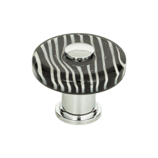 ATLAS 3224-CH Zebra Glass 1 1/2" Diameter Round Knob , Polished Chrome