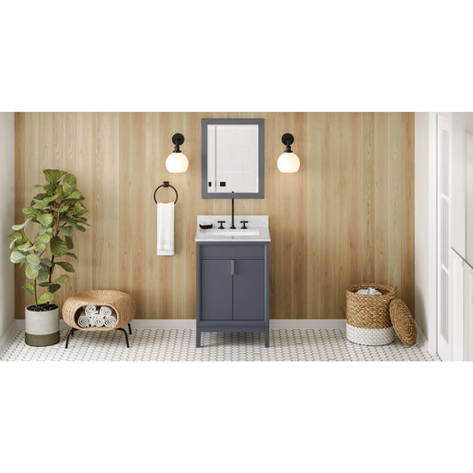 JEFFREY ALEXANDER VKITTHE24BSWCR 24" Blue Steel Theodora Vanity, White Carrara Marble Vanity Top, undermount rectangle bowl , Blue Steel