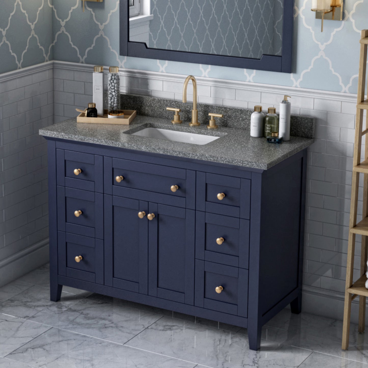 JEFFREY ALEXANDER VKITCHA48BLBOR 48" Hale Blue Chatham Vanity, Boulder Cultured Marble Vanity Top, undermount rectangle bowl - Hale Blue