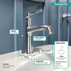 HANSGROHE 04773000 Joleena Single-Hole Faucet 100 with Pop-Up Drain, 0.5 GPM - Chrome