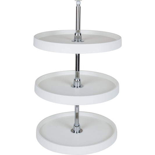 HARDWARE RESOURCES PLSMR318 18" Round Three-Shelf Plastic Lazy Susan Set with Chrome Hubs - White