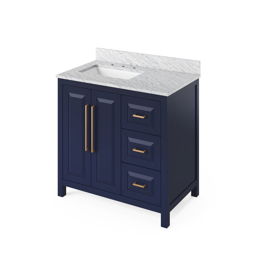 JEFFREY ALEXANDER VN2CAD-36-BL-NT 36" Hale Blue Cade Vanity, left offset - Hale Blue