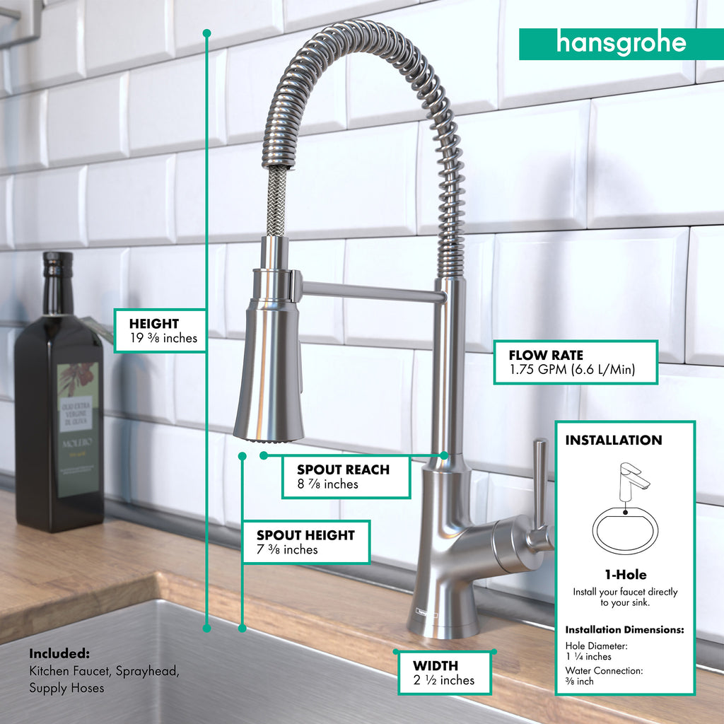 HANSGROHE 04792800 Joleena Semi-Pro Kitchen Faucet, 2-Spray, 1.75 GPM - Stainless Steel Optic