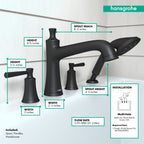 HANSGROHE 04777670 Joleena 4-Hole Roman Tub Set Trim with 1.75 GPM Handshower - Matte Black