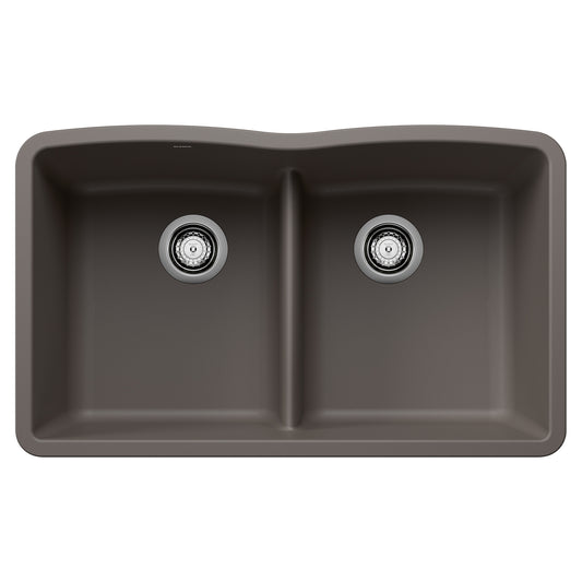 BLANCO 443106 Diamond Diamond SILGRANIT 32" 50/50 Double Bowl Undermount Kitchen Sink with Low Divide - Volcano Gray in Volcano Gray