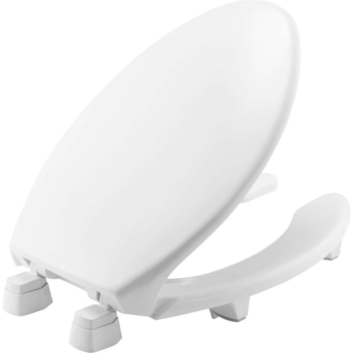 Bemis Elongated Open Front With Cover Medic-Aid Plastic Toilet Seat in White with STA-TITE Commercial Fastening System Seat Fastening System, DuraGuard, Super Grip Bumpers and 2-inch Lifts