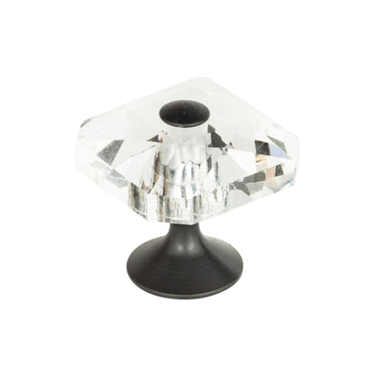 ATLAS 3209-BL Crystal 1 1/2" Length Square Knob - Matte Black