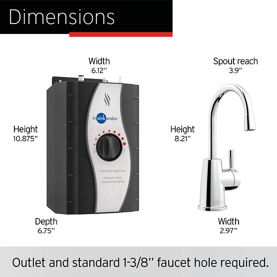 INSINKERATOR H250C-SS Instant Hot Water Dispenser System, Single-Handle Faucet with 2/3-Gallon Stainless Steel Tank