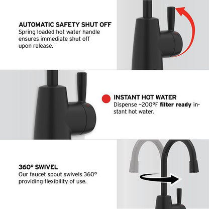 INSINKERATOR 45675B-ISE Instant Hot Water Dispenser System, Single-Handle Faucet with 2/3-Gallon Stainless Steel Tank - H250-MBLK-SS