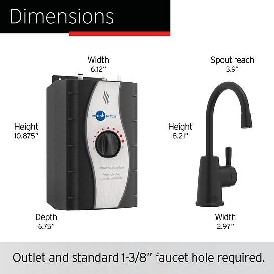 INSINKERATOR H250MBLK-SS Instant Hot Water Dispenser System, Single-Handle Faucet with 2/3-Gallon Stainless Steel Tank