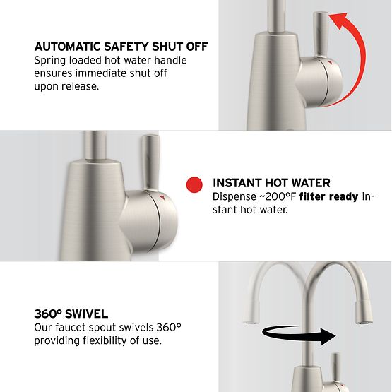 INSINKERATOR H250SN-SS Instant Hot Water Dispenser System, Single-Handle Faucet with 2/3-Gallon Stainless Steel Tank