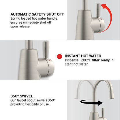 INSINKERATOR 45675A-ISE Instant Hot Water Dispenser System, Single-Handle Faucet with 2/3-Gallon Stainless Steel Tank - H250SN-SS