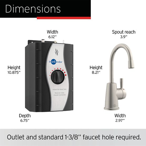 INSINKERATOR H250SN-SS Instant Hot Water Dispenser System, Single-Handle Faucet with 2/3-Gallon Stainless Steel Tank