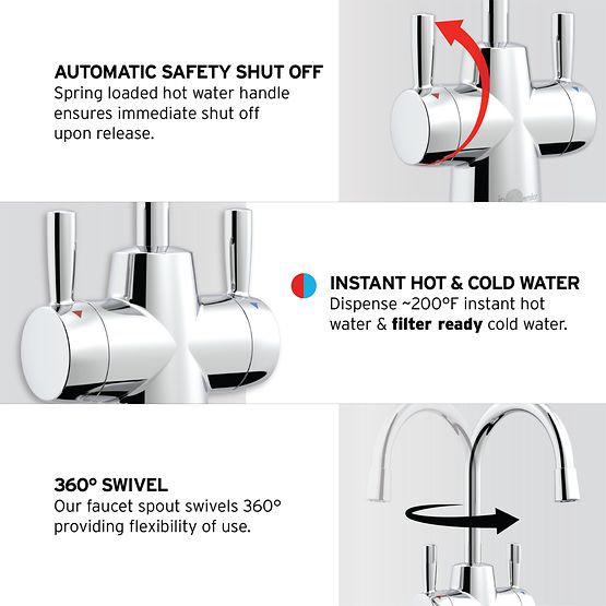 INSINKERATOR HC250C-SS Instant Hot & Cold Water Dispenser System, 2-Handle Drinking Water Faucet with 2/3-Gallon, Stainless Steel Tank