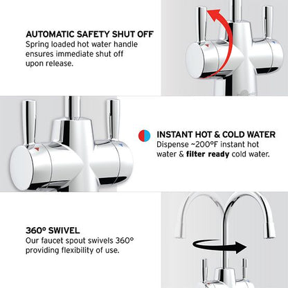 INSINKERATOR 45676-ISE Instant Hot & Cold Water Dispenser System, 2-Handle Drinking Water Faucet with 2/3-Gallon, Stainless Steel Tank  -  HC250C-SS
