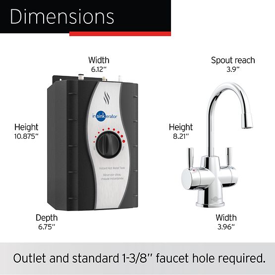 INSINKERATOR HC250SN-SS Instant Hot & Cold Water Dispenser System, 2-Handle Drinking Water Faucet with 2/3-Gallon, Stainless Steel Tank
