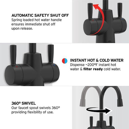 INSINKERATOR 45676B-ISE Instant Hot & Cold Water Dispenser System, 2-Handle Drinking Water Faucet with 2/3-Gallon, Stainless Steel Tank  -  HC250MBLK-SS