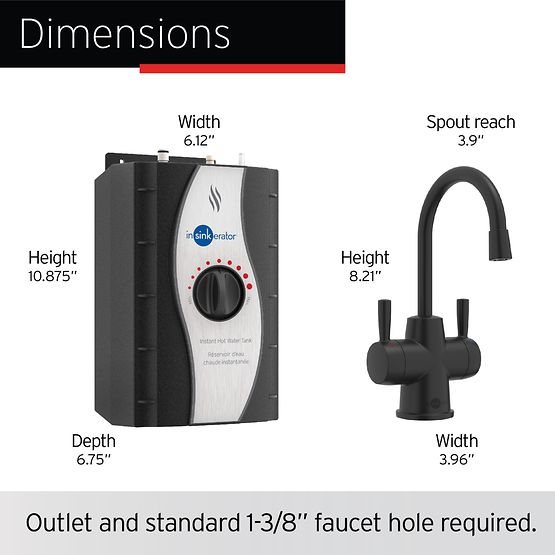 INSINKERATOR HC250MBLK-SS Instant Hot & Cold Water Dispenser System, 2-Handle Drinking Water Faucet with 2/3-Gallon, Stainless Steel Tank