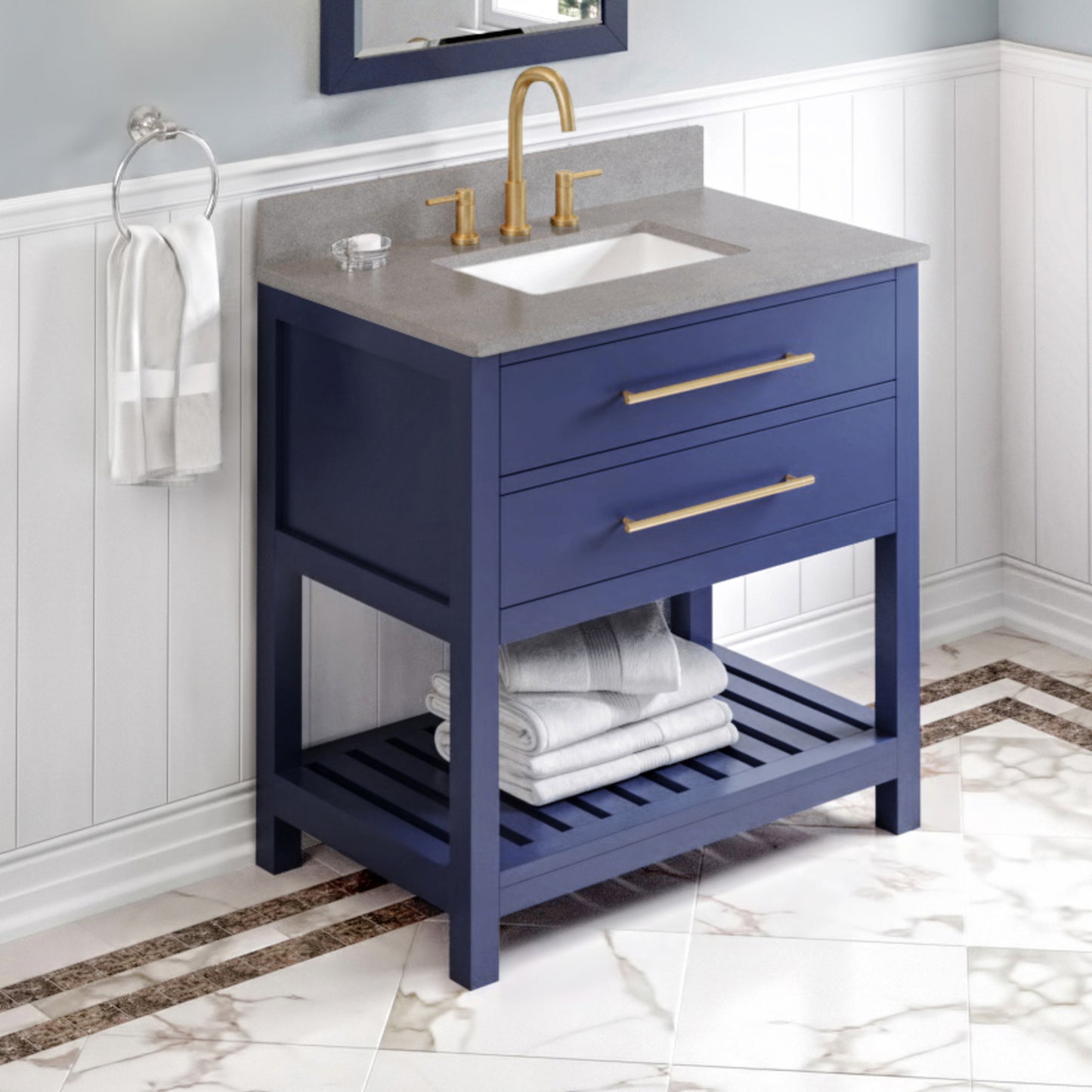 JEFFREY ALEXANDER VKITWAV36BLSGR 36" Hale Blue Wavecrest Vanity, Steel Grey Cultured Marble Vanity Top, undermount rectangle bowl - Hale Blue