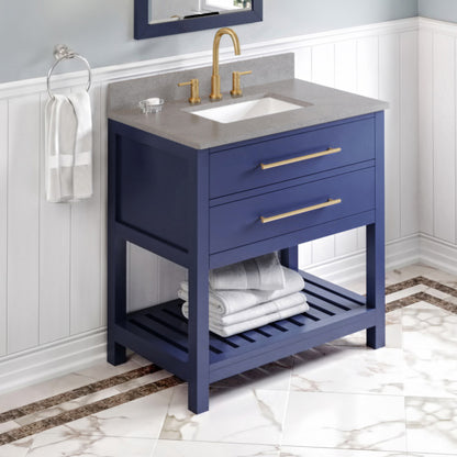 JEFFREY ALEXANDER VKITWAV36BLSGR 36" Hale Blue Wavecrest Vanity, Steel Grey Cultured Marble Vanity Top, undermount rectangle bowl - Hale Blue