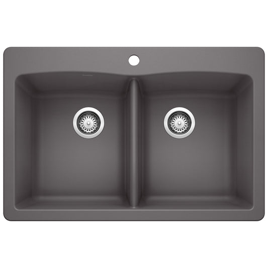 BLANCO 441466 Diamond Diamond SILGRANIT 33" 50/50 Double Bowl Dual Mount Kitchen Sink - Cinder in Cinder