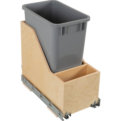 HARDWARE RESOURCES CAN-WBMS35VG Single 35 Quart Wood Bottom-Mount Soft-close Vanity Trashcan Rollout for Hinged Doors, Includes One Grey Can - Grey