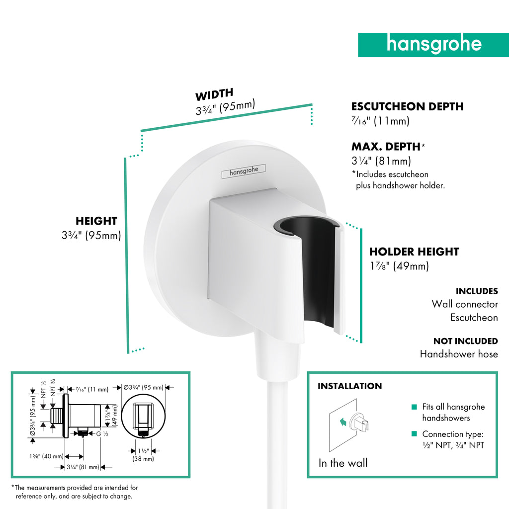 HANSGROHE 26888701 FixFit S Wall Outlet with Handshower Holder - Matte White