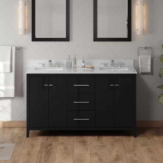 JEFFREY ALEXANDER VN2KAT-60-BK-NT 60" Black Katara Vanity, double bowl - Black