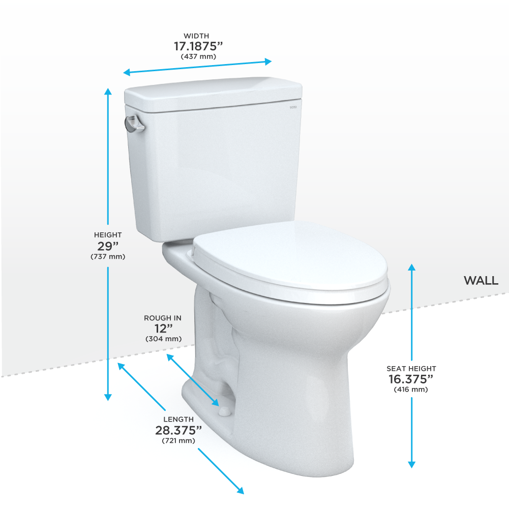 TOTO MS776124CEG#01 Drake Two-Piece Elongated 1.28 GPF TORNADO FLUSH Toilet with CEFIONTECT and SoftClose Seat , Cotton White