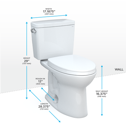 TOTO MS776124CSG#01 Drake Two-Piece Elongated 1.6 Gpf Tornado Flush Toilet With Cefiontect And Softclose Seat - Cotton White