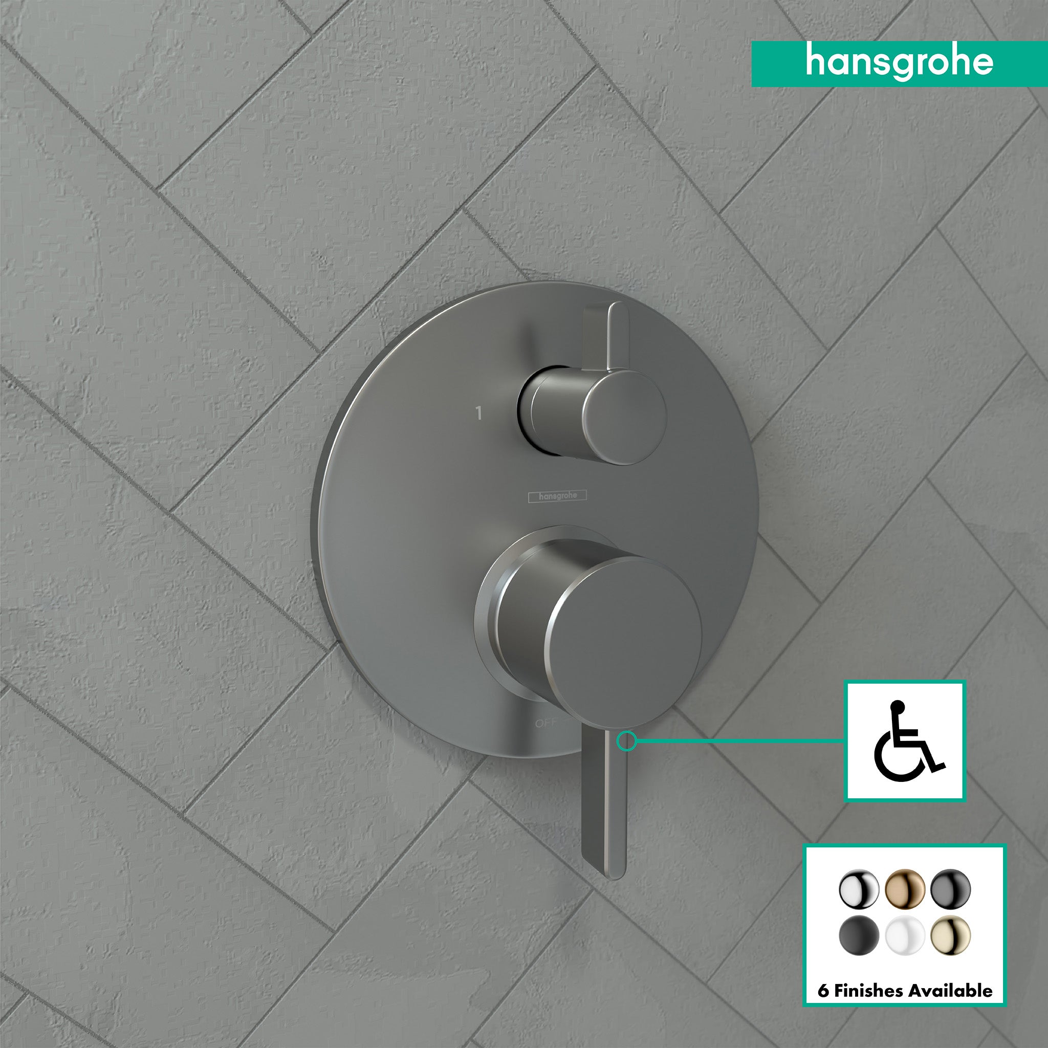 HANSGROHE 04447340 Ecostat Pressure Balance Trim S with Diverter - Brushed Black Chrome
