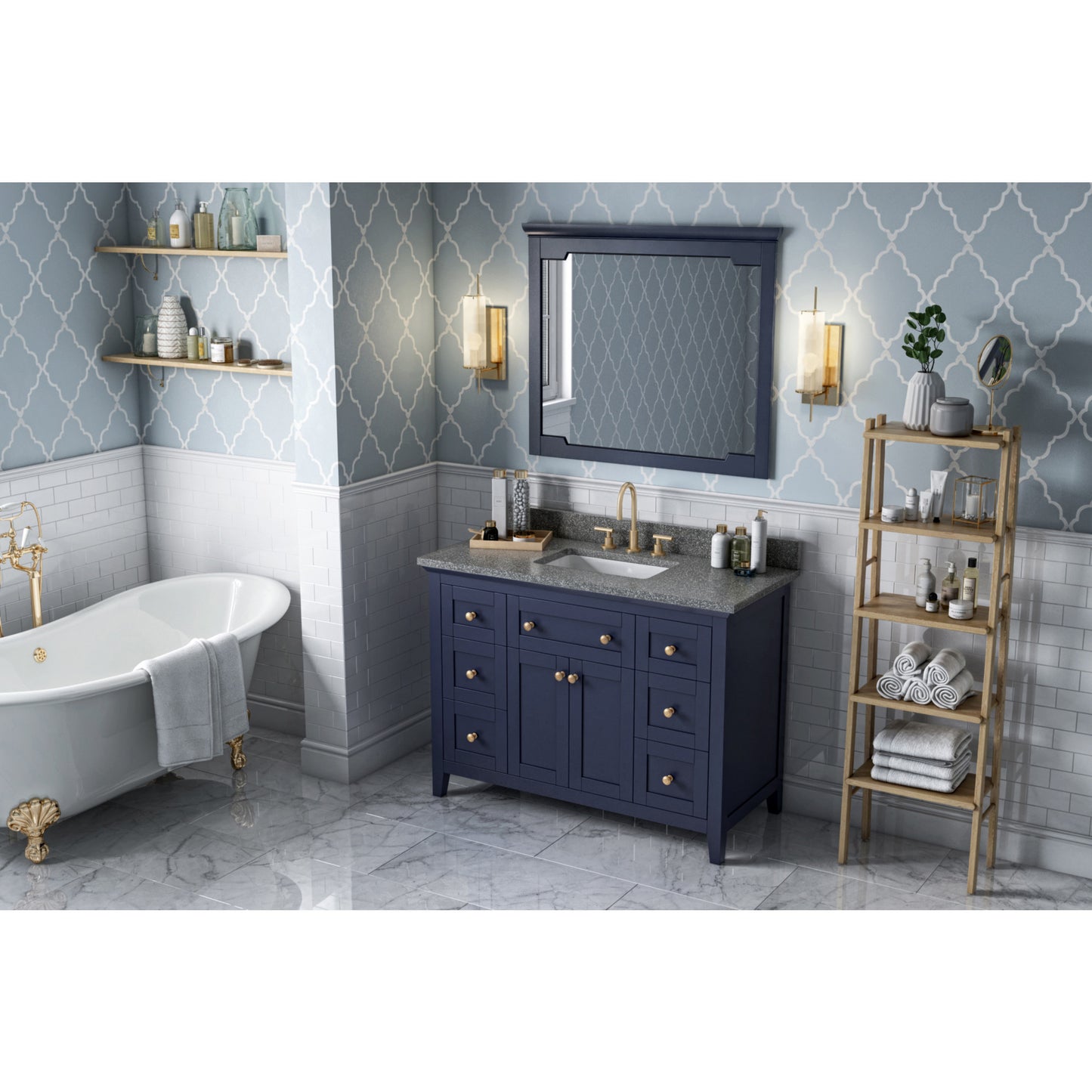 JEFFREY ALEXANDER VKITCHA48BLBOR 48" Hale Blue Chatham Vanity, Boulder Cultured Marble Vanity Top, undermount rectangle bowl - Hale Blue