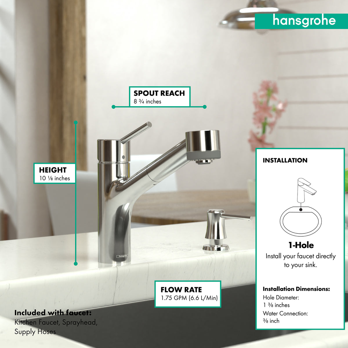 HANSGROHE 06462000 Talis S Kitchen Faucet, 2-Spray Pull-Out, 1.75 GPM - Chrome