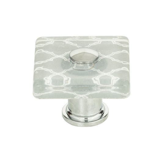 ATLAS 3234-CH Quatrefoil Glass 1 1/2" Length Square Knob , Polished Chrome