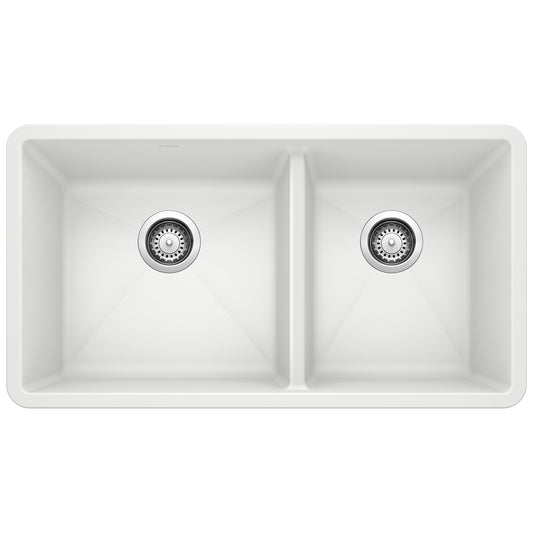 BLANCO 441125 Precis Precis SILGRANIT 33" 60/40 Double Bowl Undermount Kitchen Sink - White in White