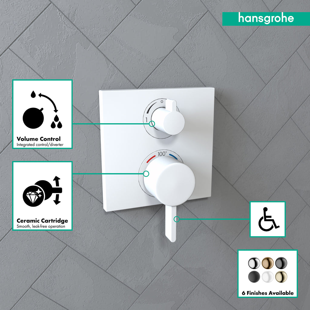 HANSGROHE 15714701 Ecostat Square Thermostatic Trim with Volume Control and Diverter - Matte White