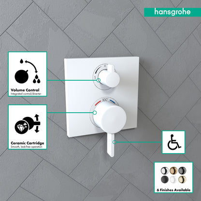 HANSGROHE 15714701 Ecostat Square Thermostatic Trim with Volume Control and Diverter - Matte White