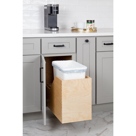 HARDWARE RESOURCES CAN-WBMS35WH Single 35 Quart Wood Bottom-Mount Soft-close Trashcan Rollout for Hinged Doors, Includes One White Can - White