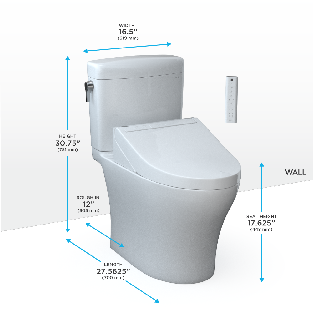 TOTO MW4363084CEMFGN#01 WASHLET+ Aquia IV Cube Two-Piece Elongated Dual Flush 1.28 and 0.9 GPF Toilet with C5 Bidet Seat , Cotton White