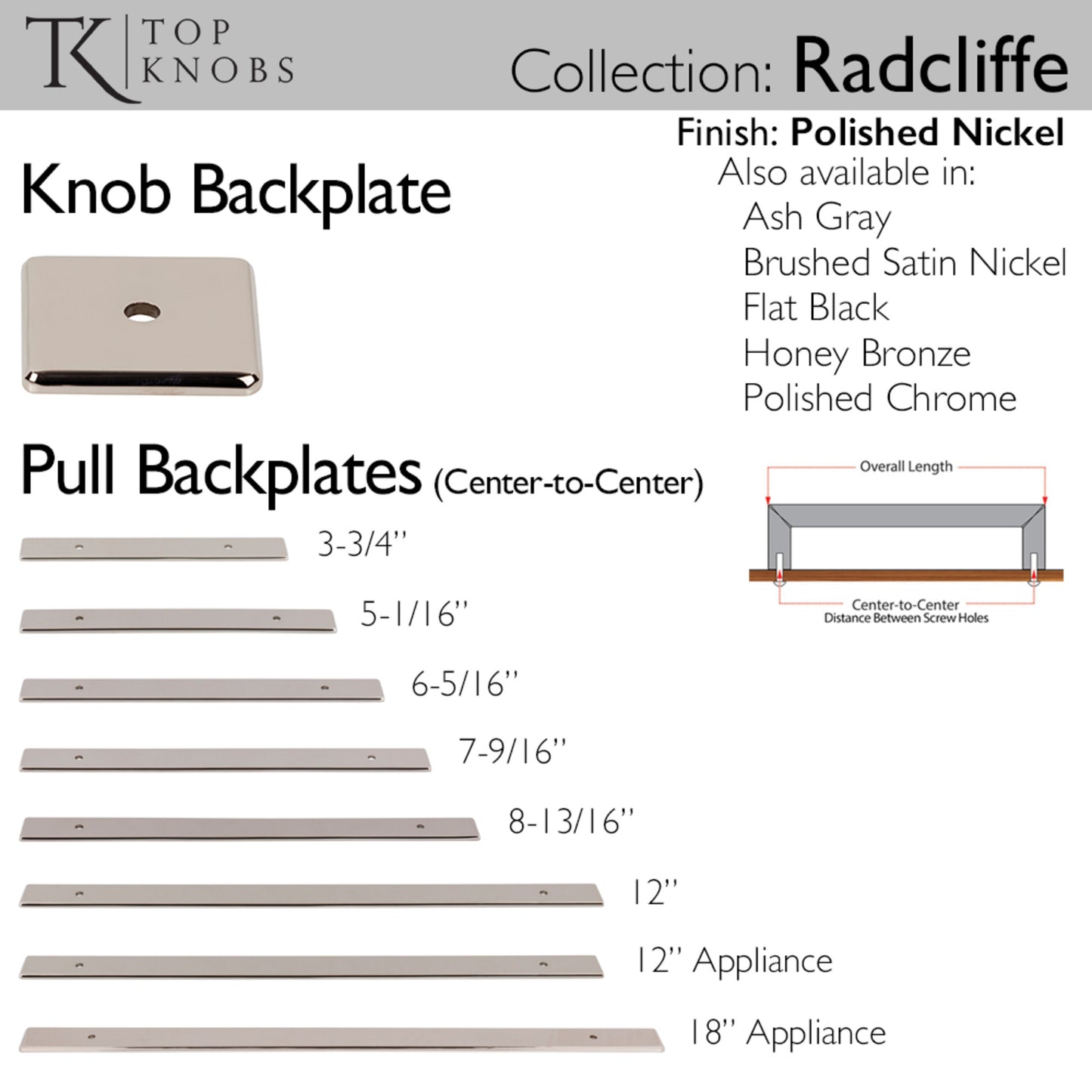 TOP KNOBS TK3286PN Radcliffe Pull Backplate - Polished Nickel